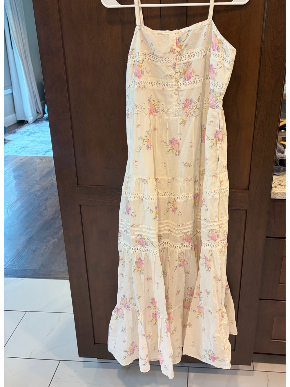 Women’s Cream Floral Tiered Sundress with Spaghetti Straps